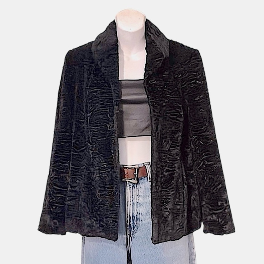 Valerie Stevens Petite Women’s Black Crushed Velvet Tailored Blazer Jacket SP